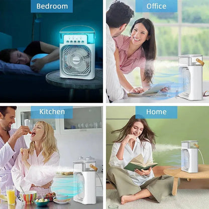 Portable Air Cooler Fan with Mist Humidifier & 7 Color LED Light | USB Rechargeable Mini Air Conditioner