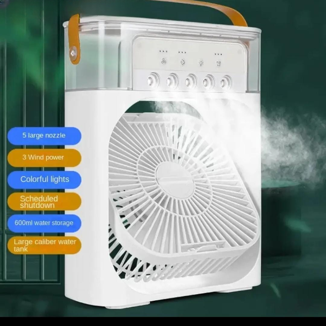 Portable Air Cooler Fan with Mist Humidifier & 7 Color LED Light | USB Rechargeable Mini Air Conditioner