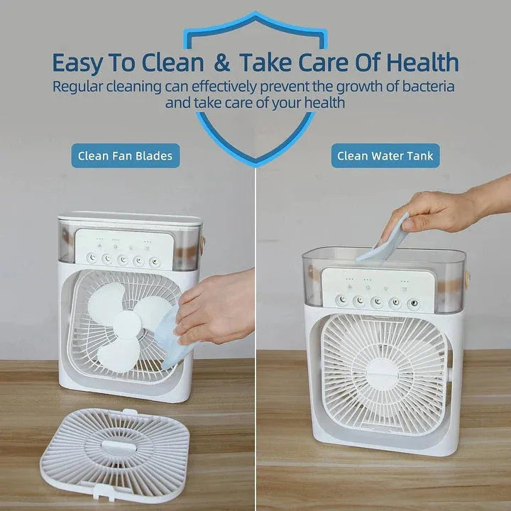 Portable Air Cooler Fan with Mist Humidifier & 7 Color LED Light | USB Rechargeable Mini Air Conditioner