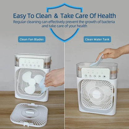 Portable Air Cooler Fan with Mist Humidifier & 7 Color LED Light | USB Rechargeable Mini Air Conditioner