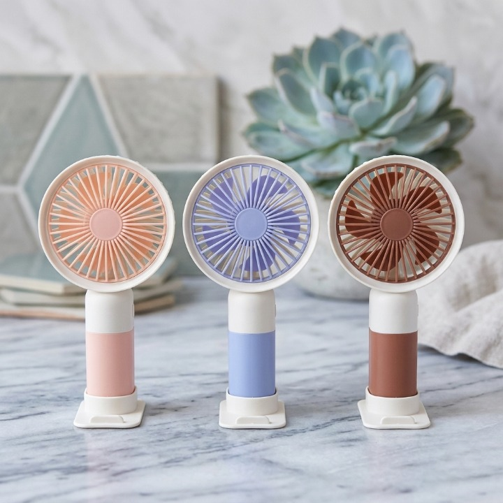 Mini Cute Rechargeable Handheld Fan with Mobile Stand Base | Portable USB Desktop Cooling Fan