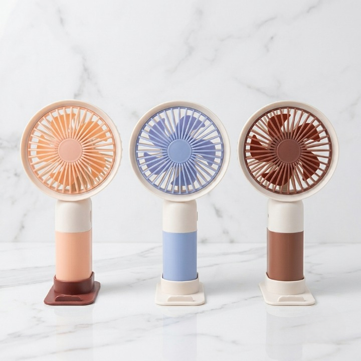 Mini Cute Rechargeable Handheld Fan with Mobile Stand Base | Portable USB Desktop Cooling Fan