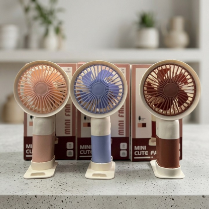 Mini Cute Rechargeable Handheld Fan with Mobile Stand Base | Portable USB Desktop Cooling Fan