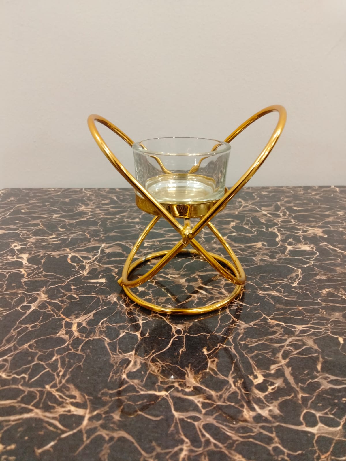 Elegant Gold Metal Candle Holder with Glass Cup | Luxury Table Décor Candle Stand for Home & Events