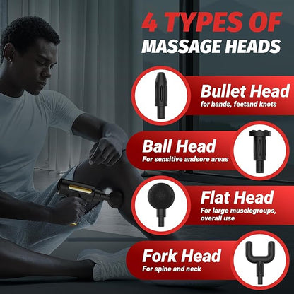 Rechargeable Deep Tissue Massage Gun – Powerful Muscle Recovery & Full Body Pain Relief Massager with Multiple Attachments