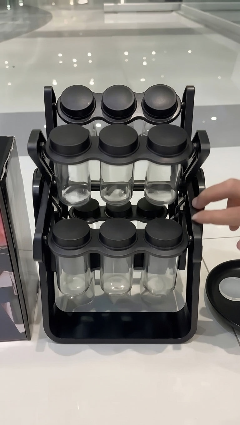 Premium 360° Rotating Spice Rack with Glass Spice Jars