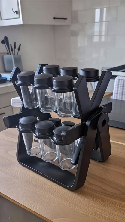 Premium 360° Rotating Spice Rack with Glass Spice Jars