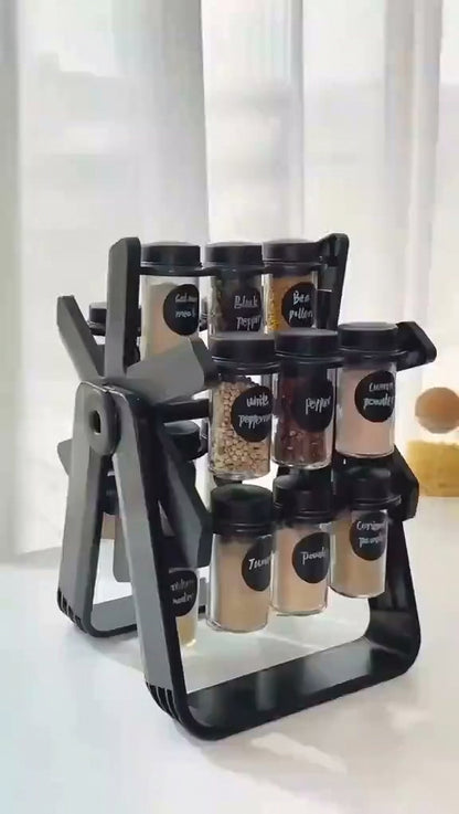 Premium 360° Rotating Spice Rack with Glass Spice Jars