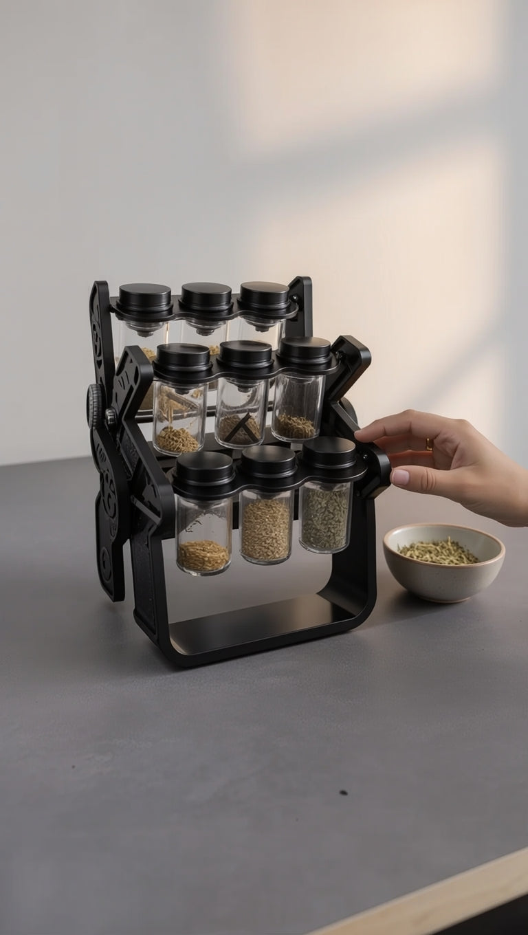Premium 360° Rotating Spice Rack with Glass Spice Jars