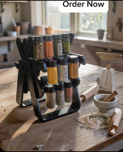 Premium 360° Rotating Spice Rack with Glass Spice Jars