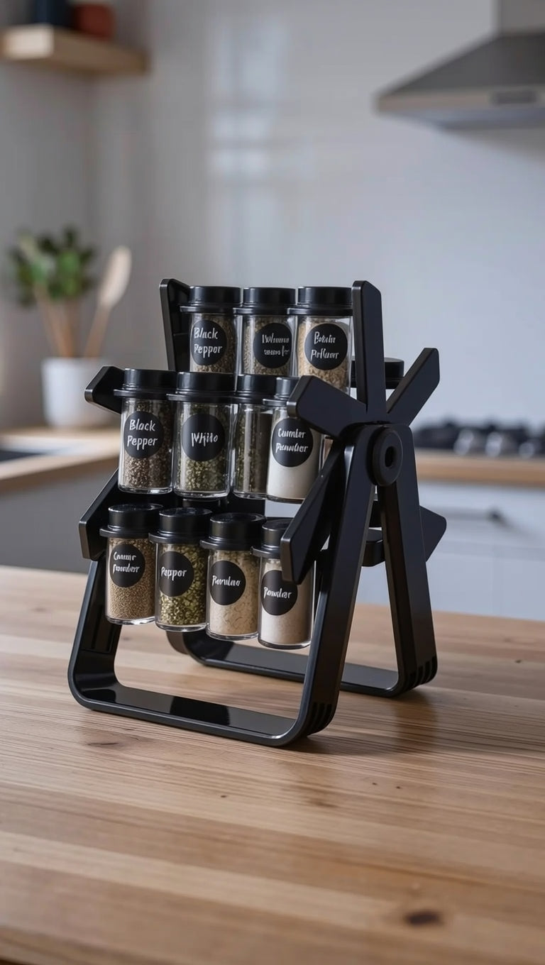 Premium 360° Rotating Spice Rack with Glass Spice Jars