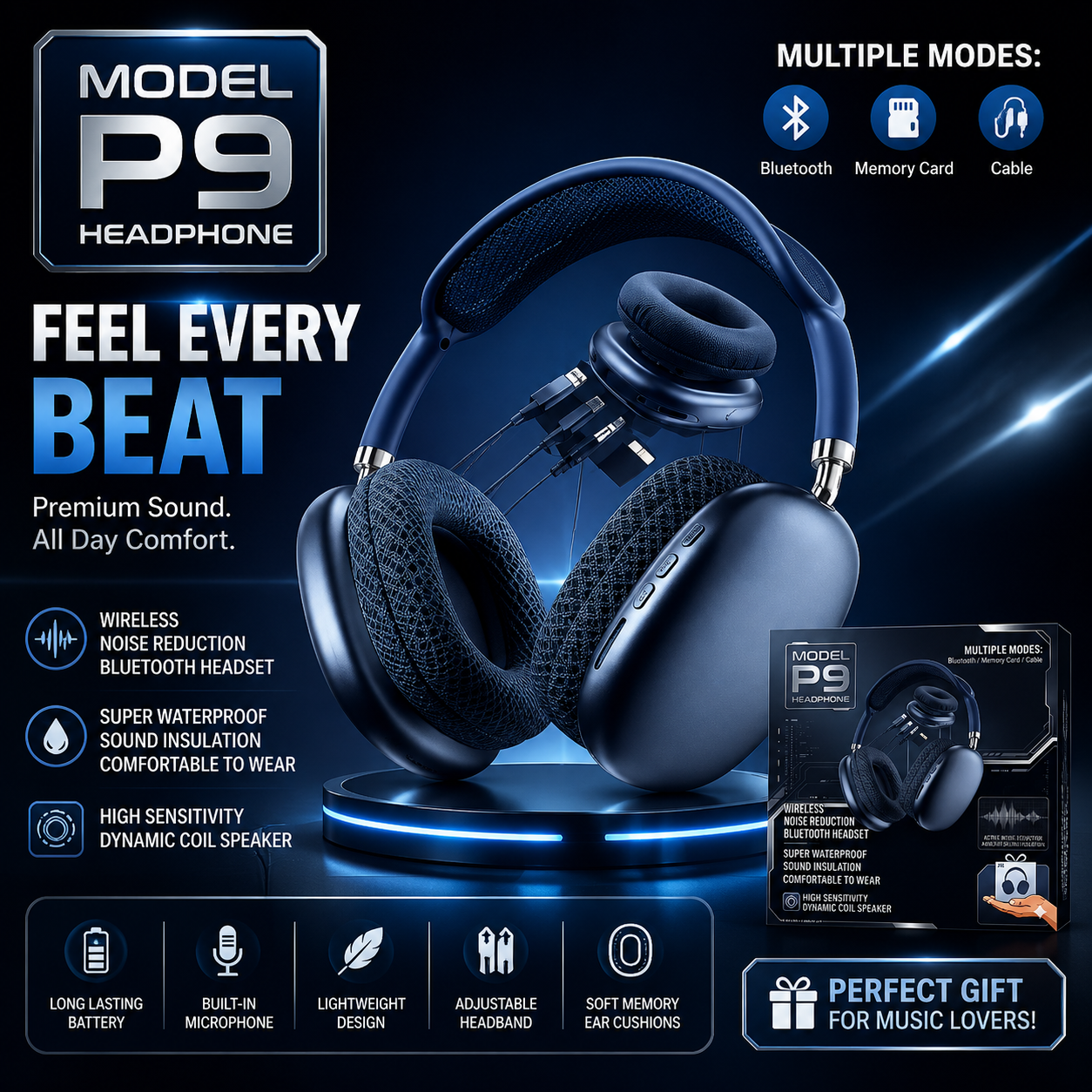 P9 Deep Bass Wireless Bluetooth Headphones