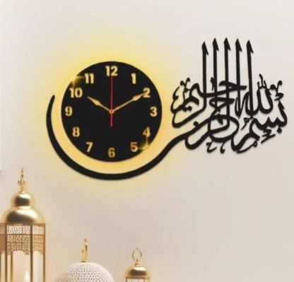 Bismillah 3D DIY Wall Clock – Islamic Wooden Numeral Quartz Wall Clock for Home Décor, Living Room, Office & Gift