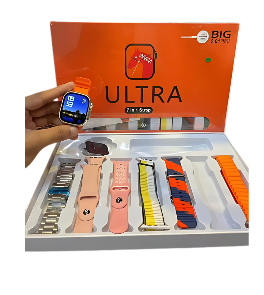 Ultra Smart Watch with 7 Interchangeable Straps – Fitness Tracker, Bluetooth Calling, Stylish Smartwatch Combo
