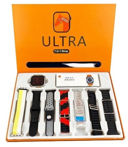 Ultra Smart Watch with 7 Interchangeable Straps – Fitness Tracker, Bluetooth Calling, Stylish Smartwatch Combo
