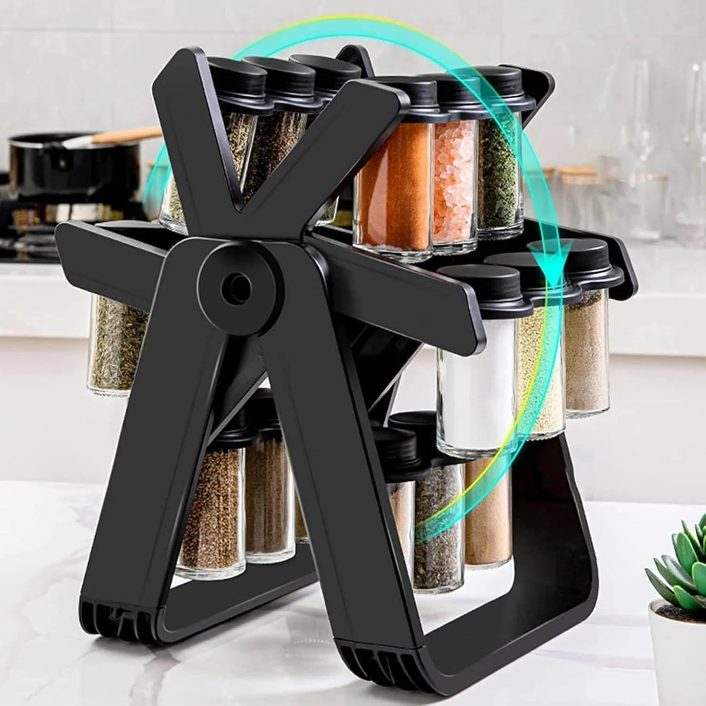 Premium 360° Rotating Spice Rack with Glass Spice Jars