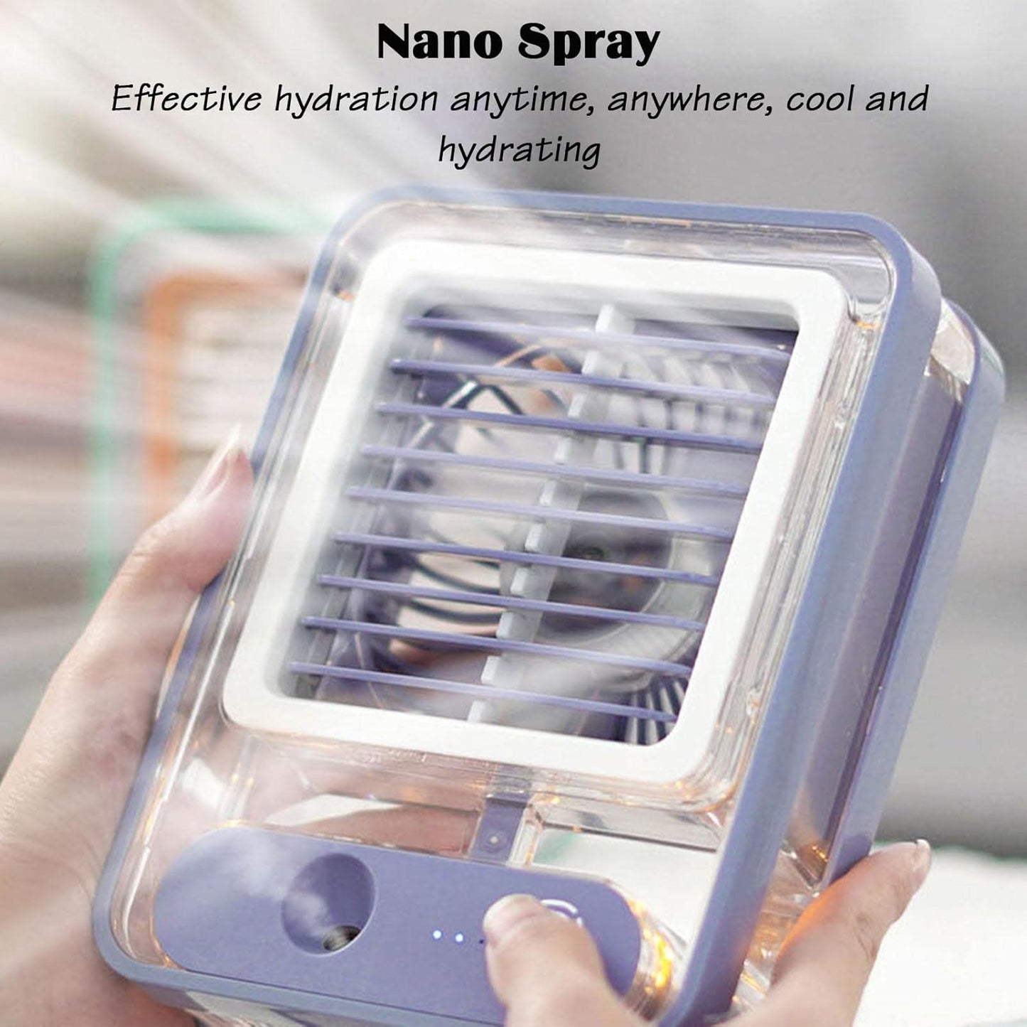 Portable Air Cooler Fan with Mist Humidifier & 7 Color LED Light | USB Rechargeable Mini Air Conditioner