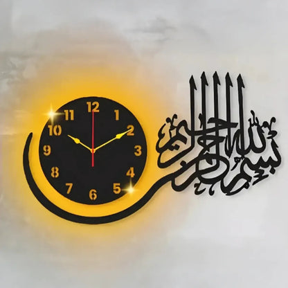 Bismillah 3D DIY Wall Clock – Islamic Wooden Numeral Quartz Wall Clock for Home Décor, Living Room, Office & Gift