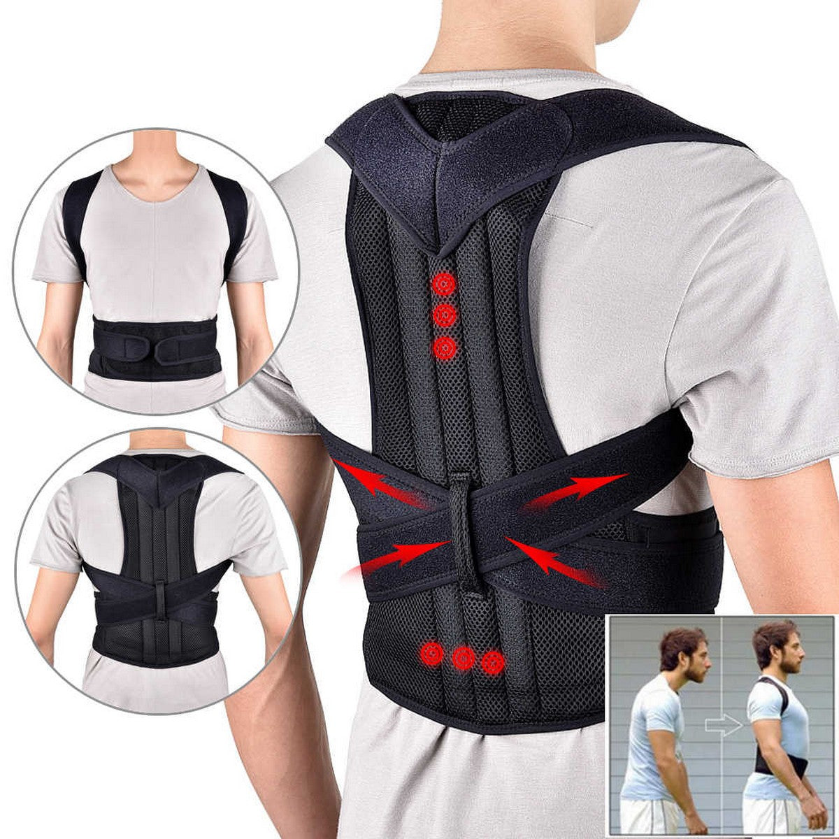 Back Pain Relief Shoulder & Back Support Belt – Adjustable Posture Corrector for Men & Women