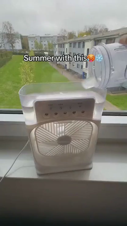 Portable Air Cooler Fan with Mist Humidifier & 7 Color LED Light | USB Rechargeable Mini Air Conditioner