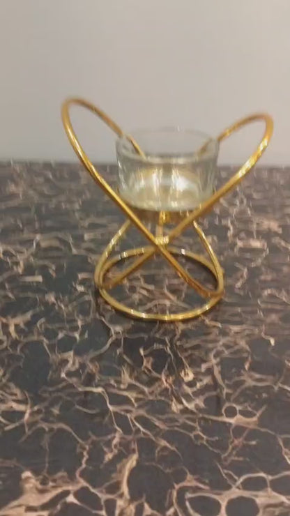 Elegant Gold Metal Candle Holder with Glass Cup | Luxury Table Décor Candle Stand for Home & Events